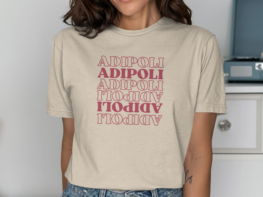 Adipoli Graphic Tee with Stacked Text Design