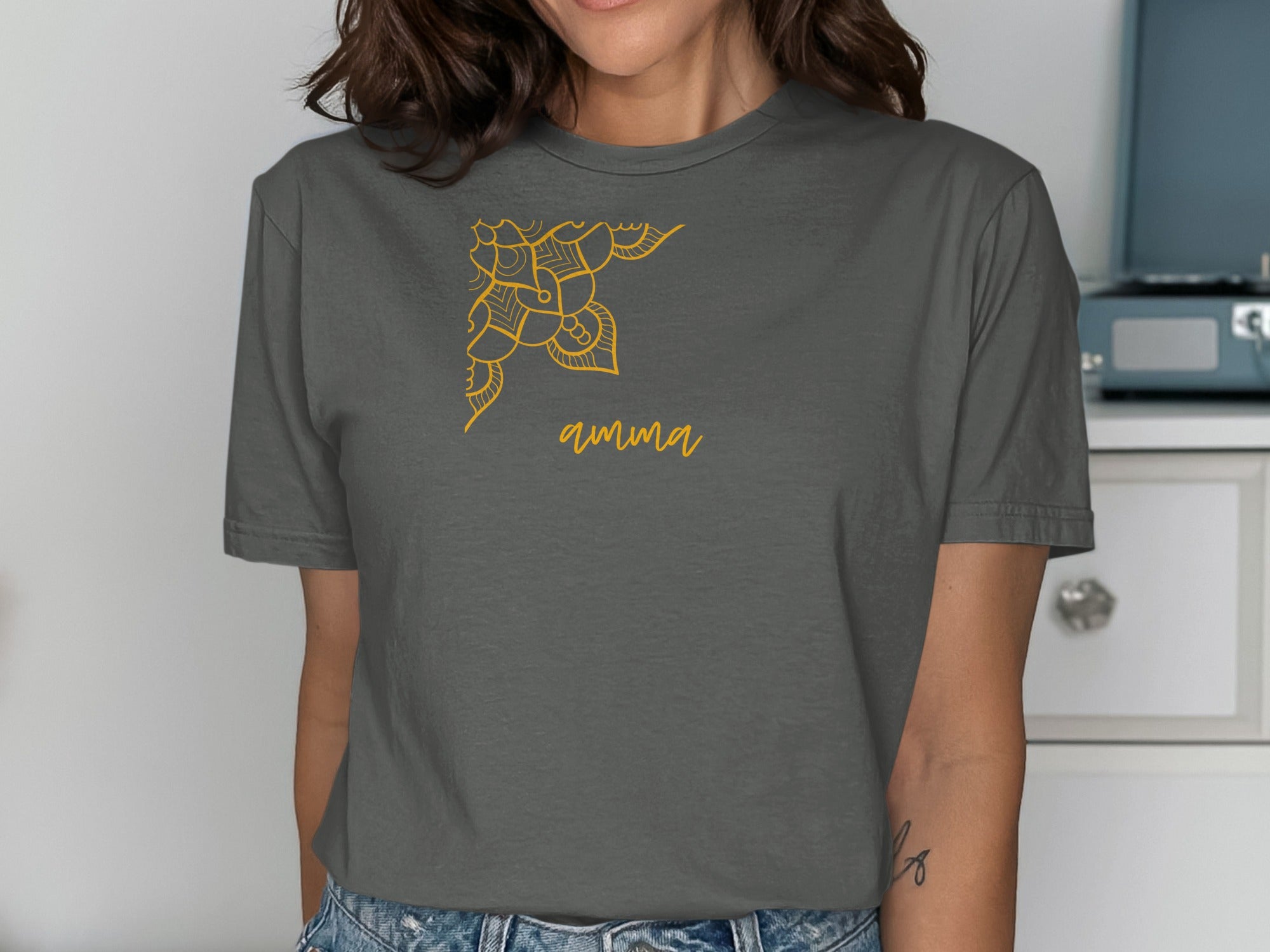 Intricate Amma Graphic on Casual Grey Shirt