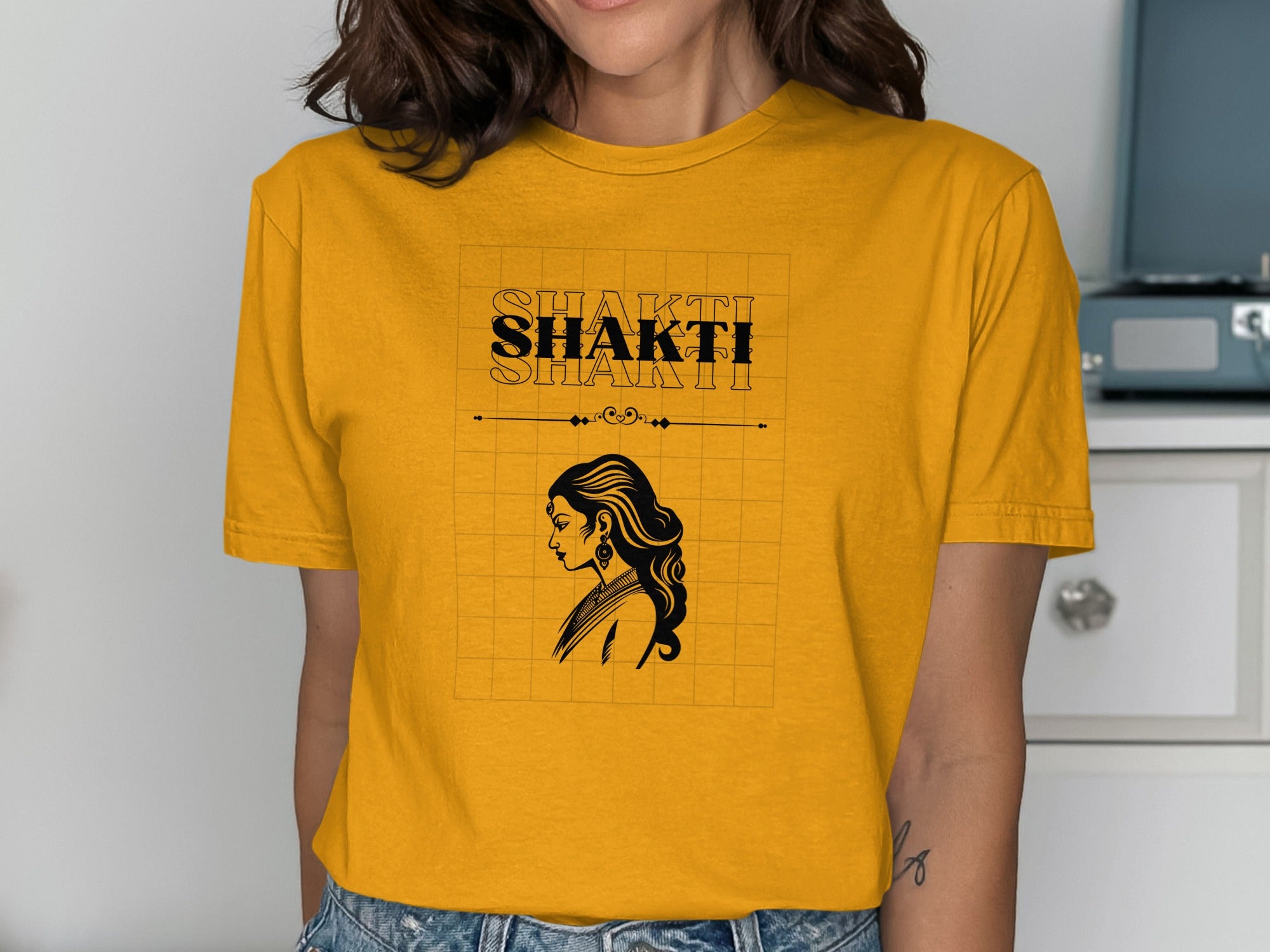 Shakti Graphic Tee with Intricate Female Silhouette Design