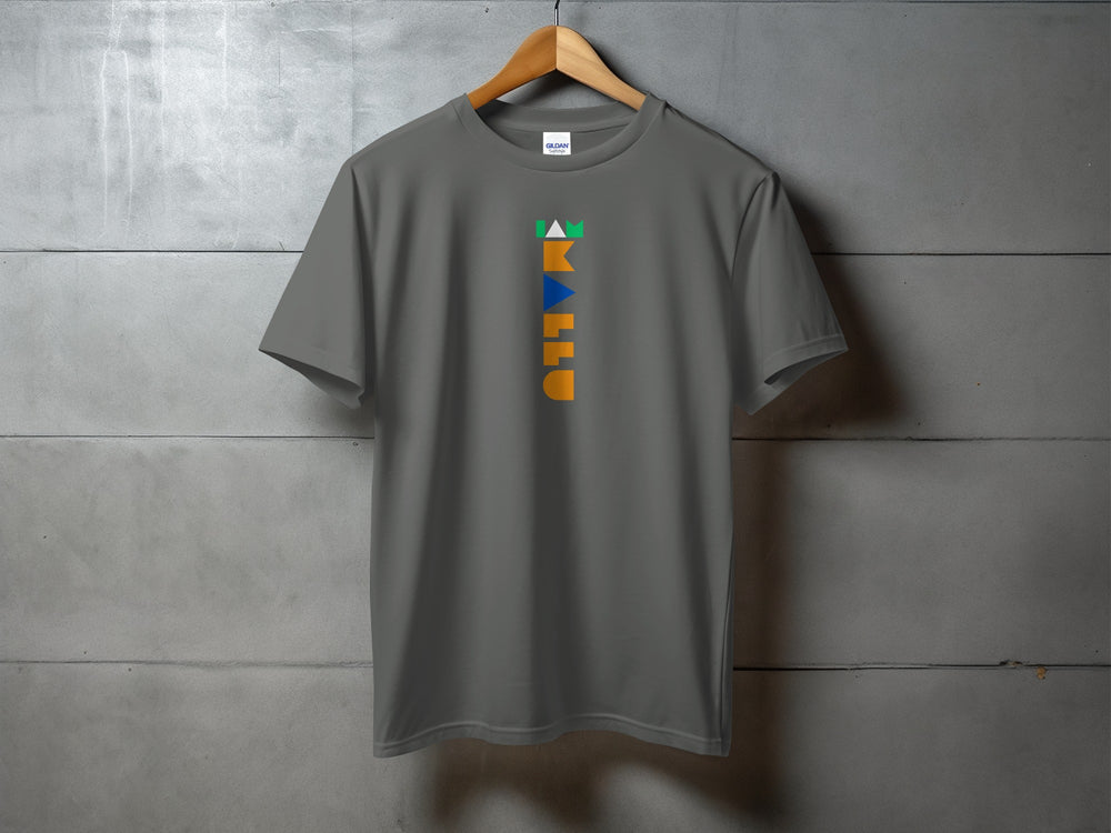 Colorful Geometric Pattern Design on Grey T-shirt