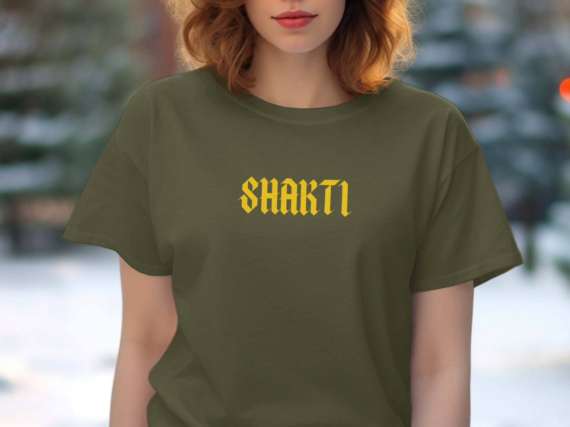 Shakti Graphic Tee with Unique Bold Lettering Design