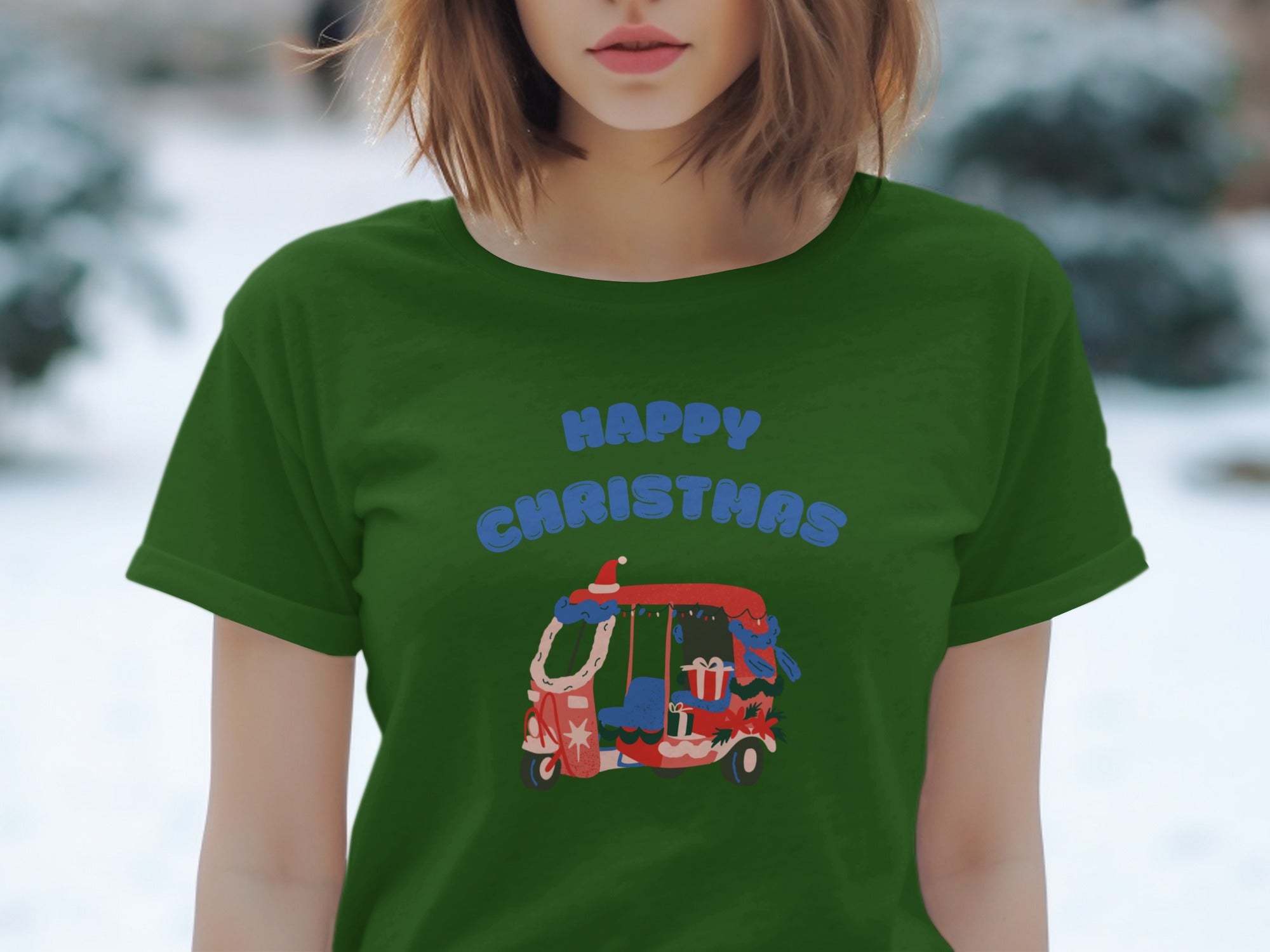 Happy Christmas Tuk-Tuk Graphic Design T-shirt