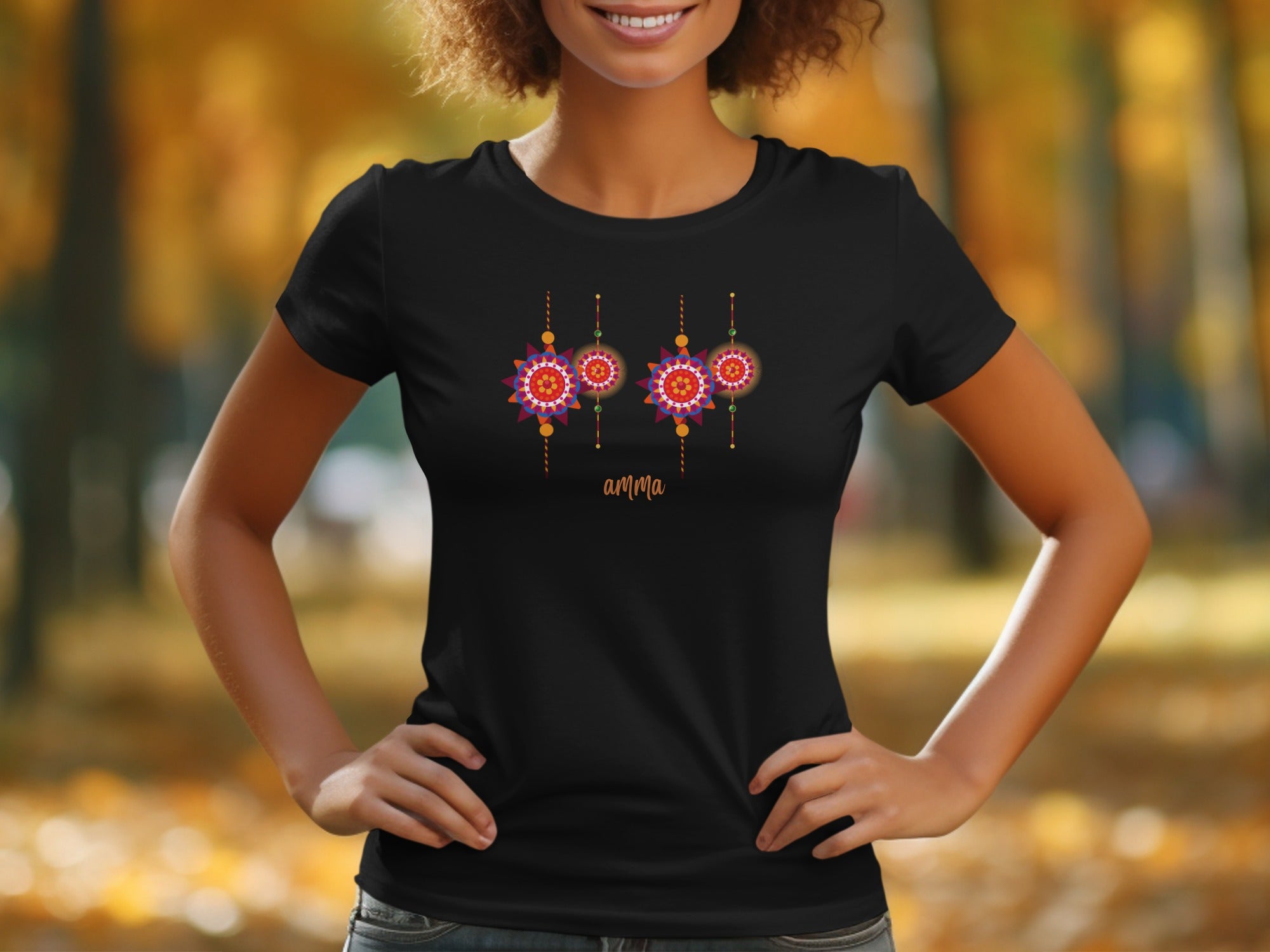 Stylish Black Tee with Vibrant Floral Art Design