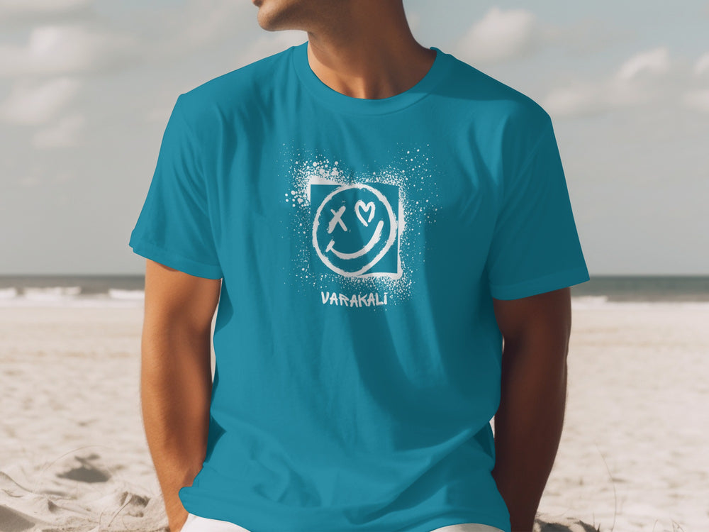 Smiling Face Graphic Teal T-Shirt for Relaxed Days