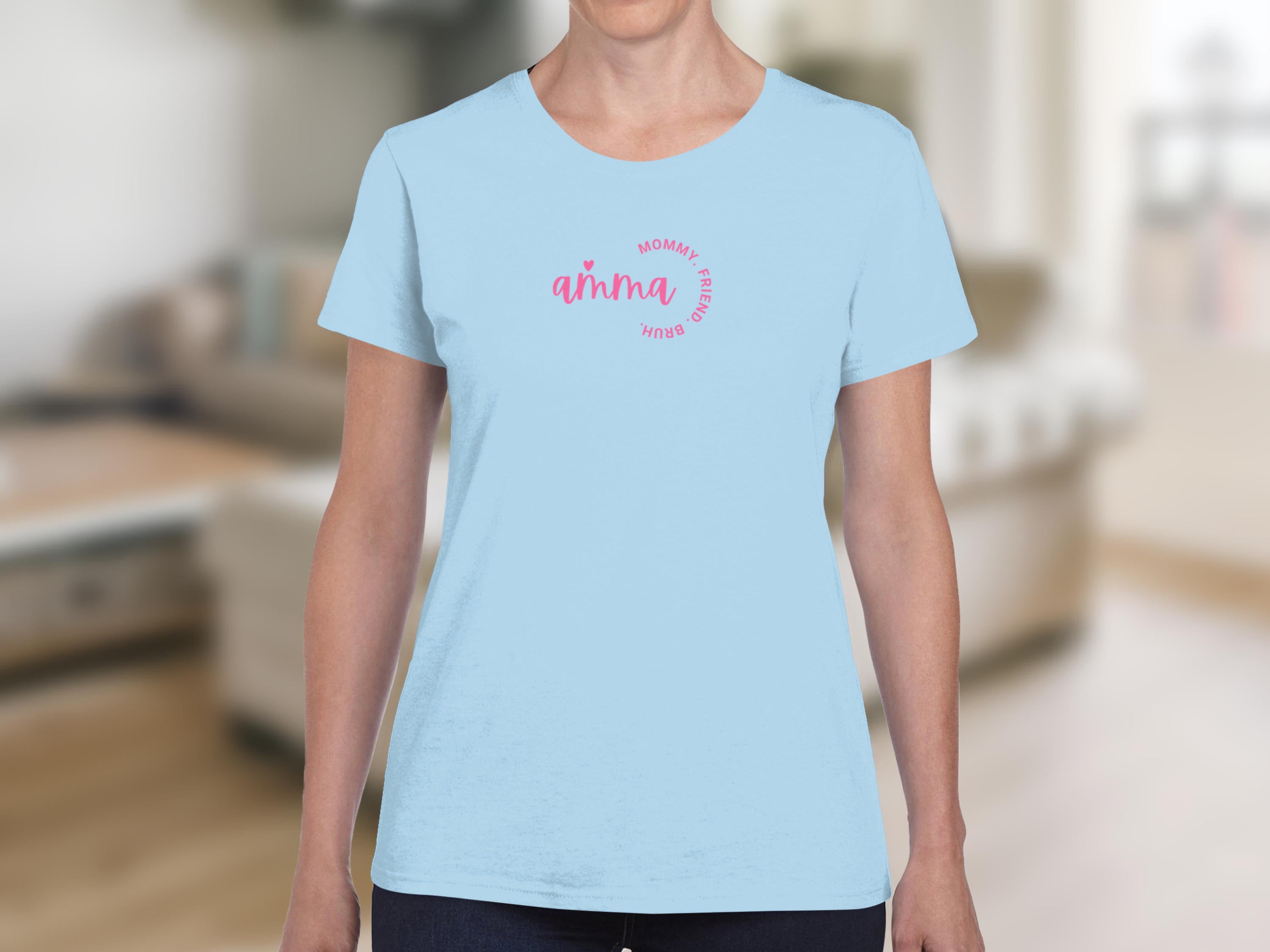 Comfortable Light Blue Momma Amma Round Text Shirt