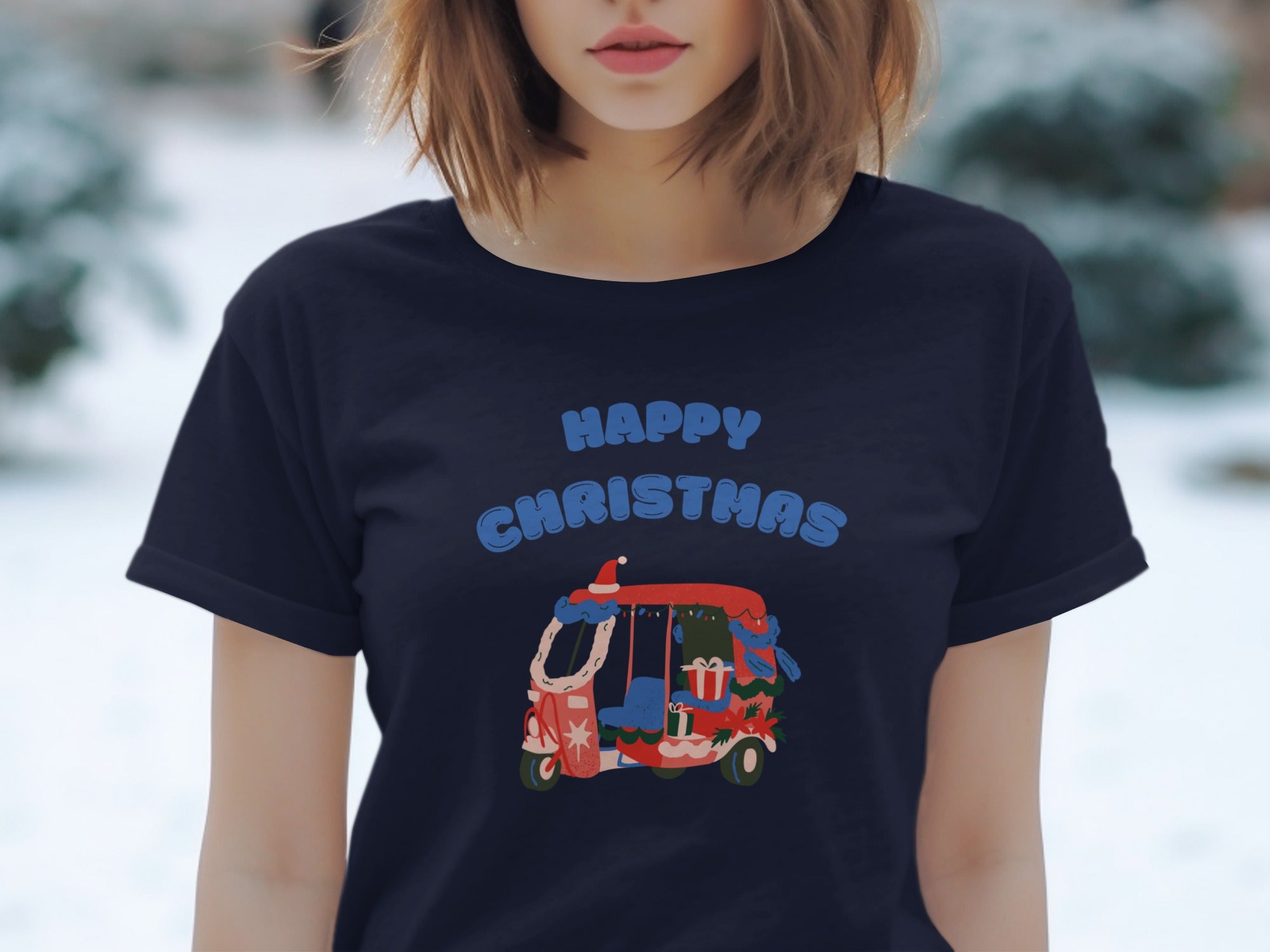 Happy Christmas With Festive Rickshaw Design Shirt