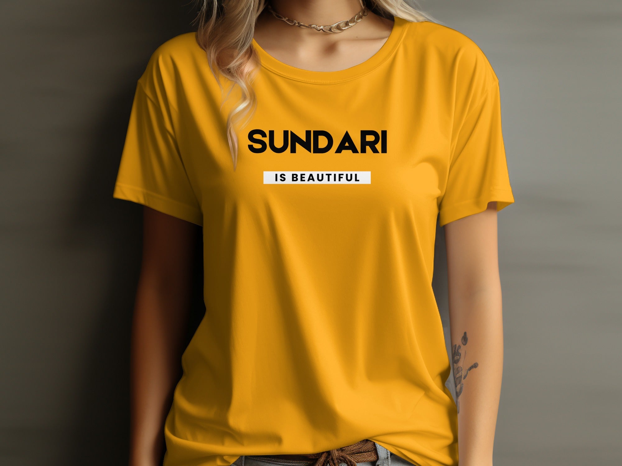 Sundari Is Beautiful Yellow Graphic T-Shirt