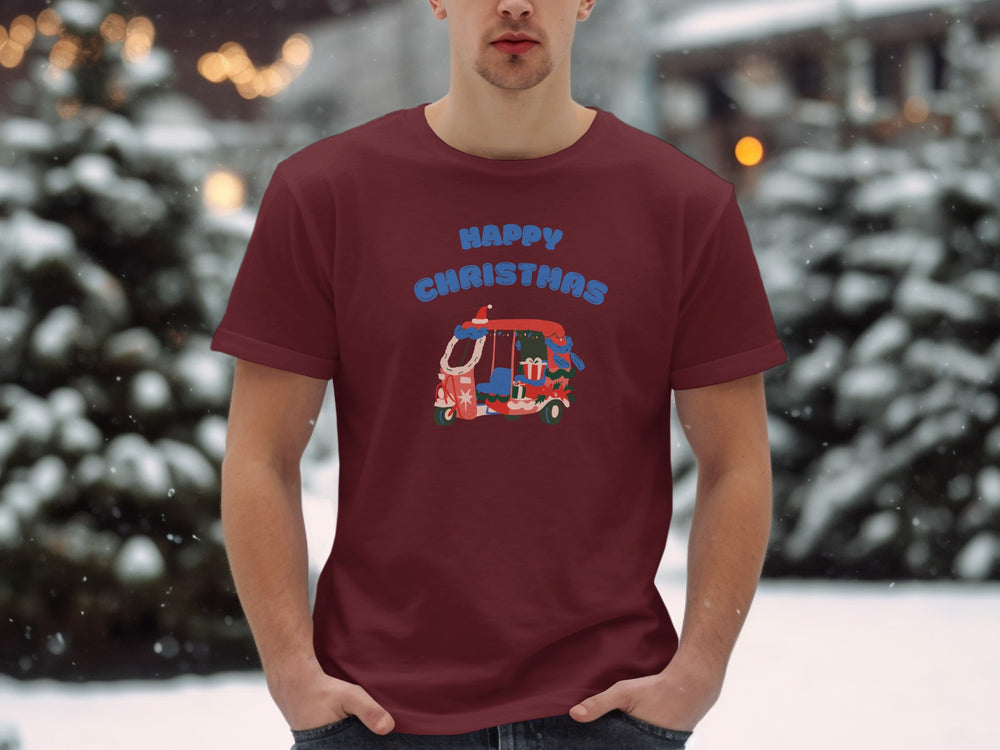 Happy Christmas T-Shirt with Festive Caravan Design