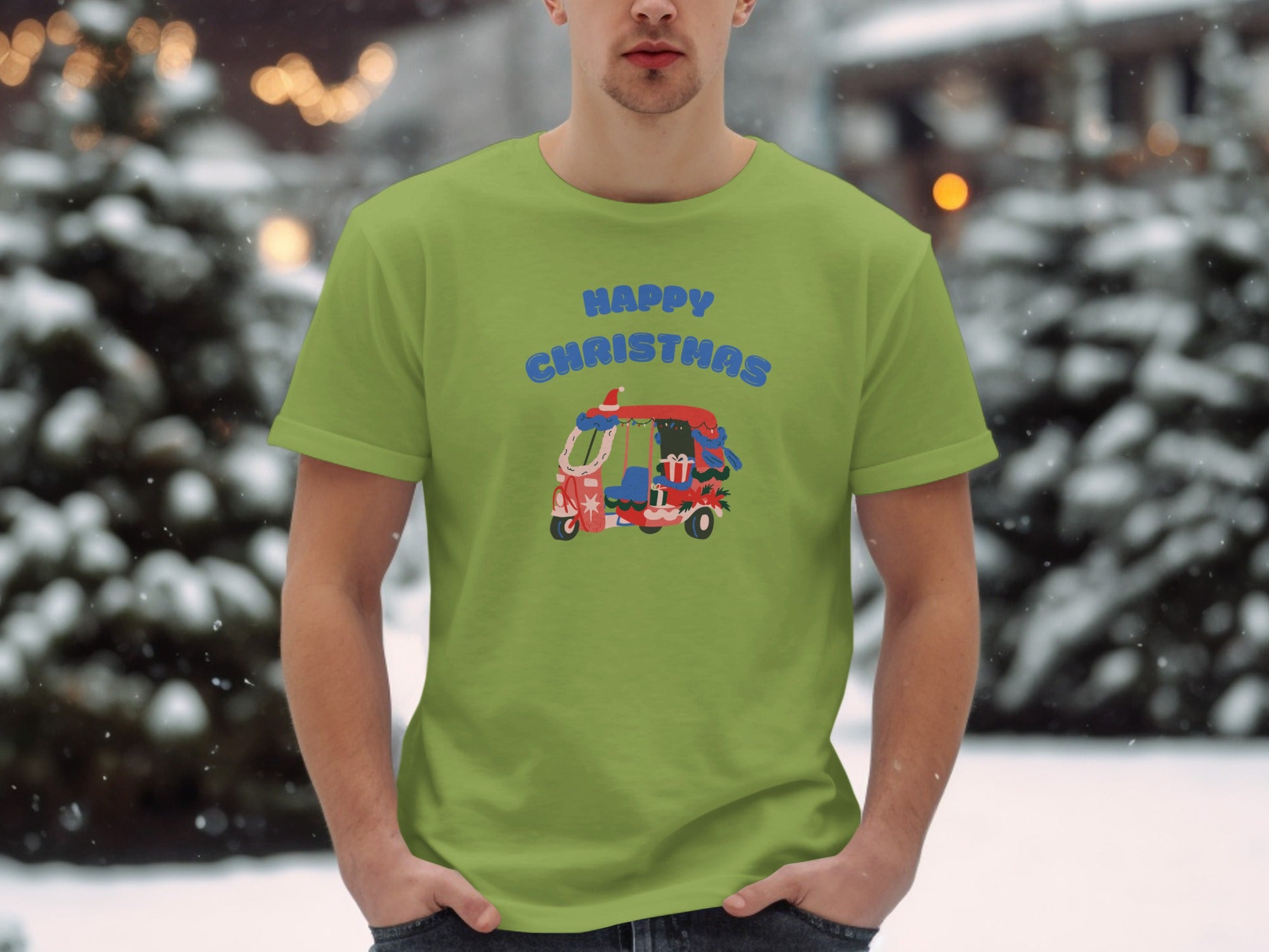 Happy Christmas Green T-Shirt with Festive Design