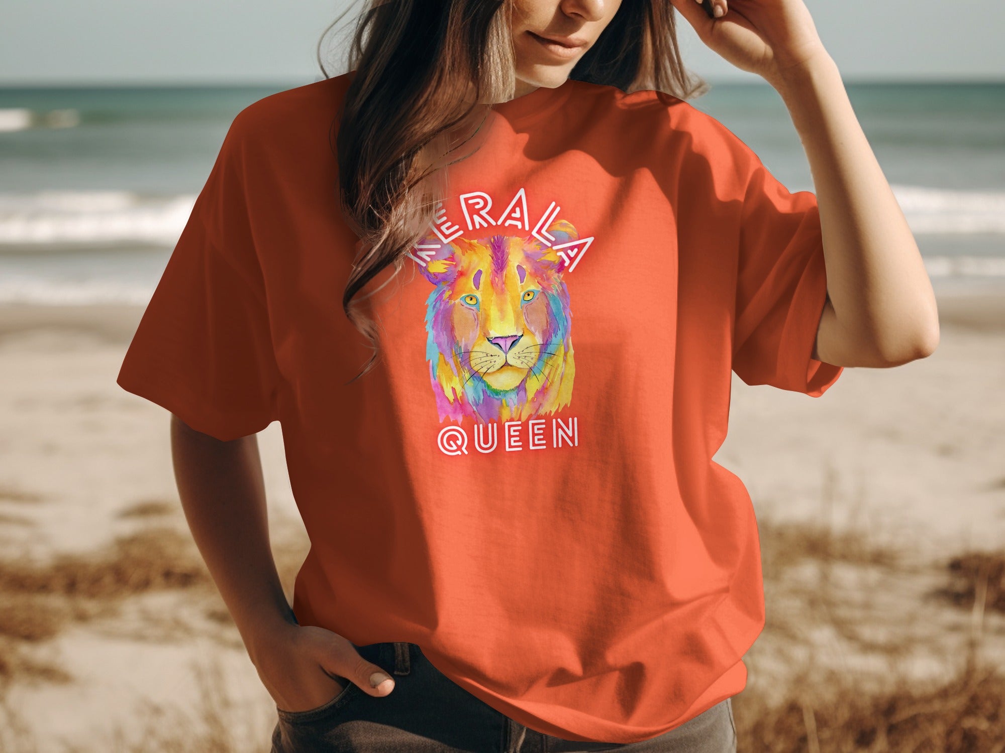 Kerala Queen Vibrant Lion Graphic Casual T-Shirt