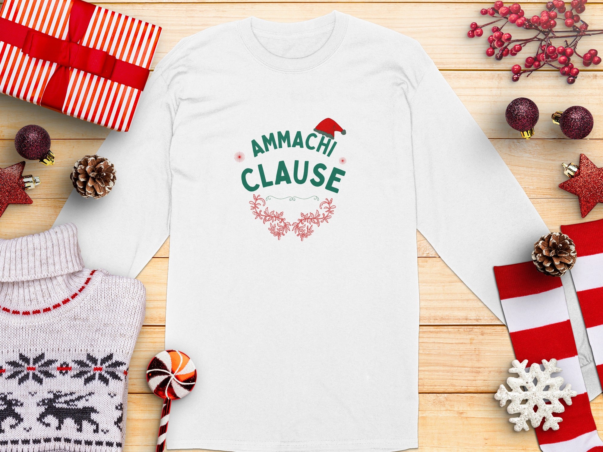 Festive Ammachi Clause Christmas Long Sleeve Shirt