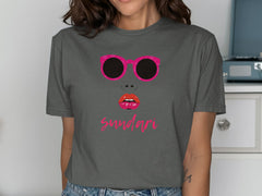 Sundari Graphic Tee with Sunglasses Face Print