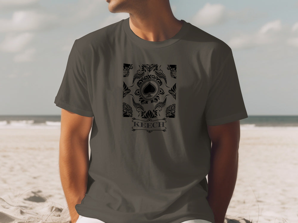 Stylish Black Tee with Intricate Spade Design