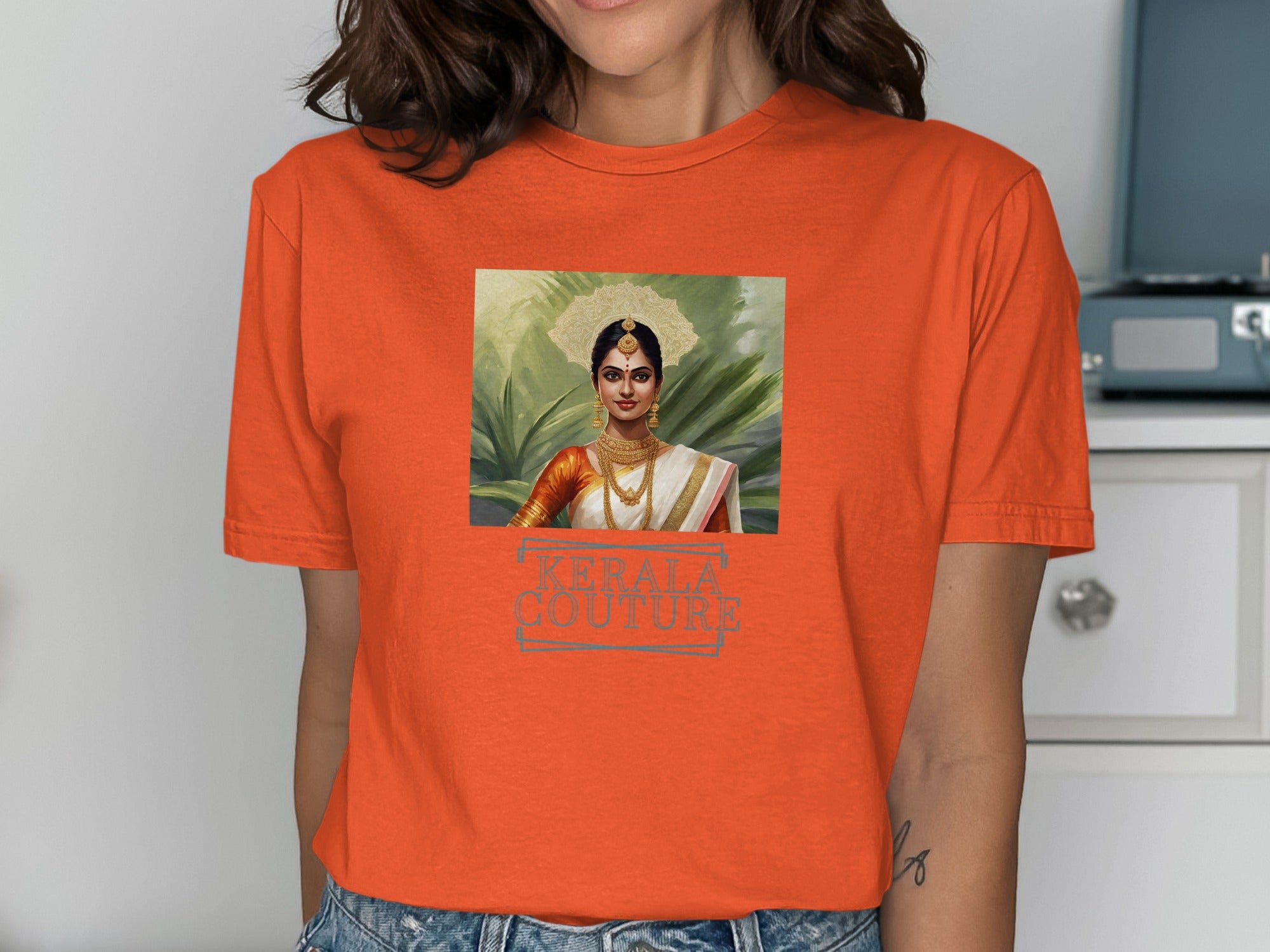 Orange Tee Featuring Kerala Couture Print