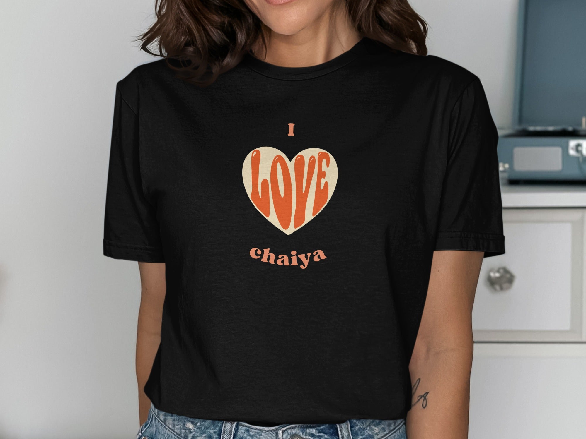 I Love Chaiya Heart Printed Black T-Shirt