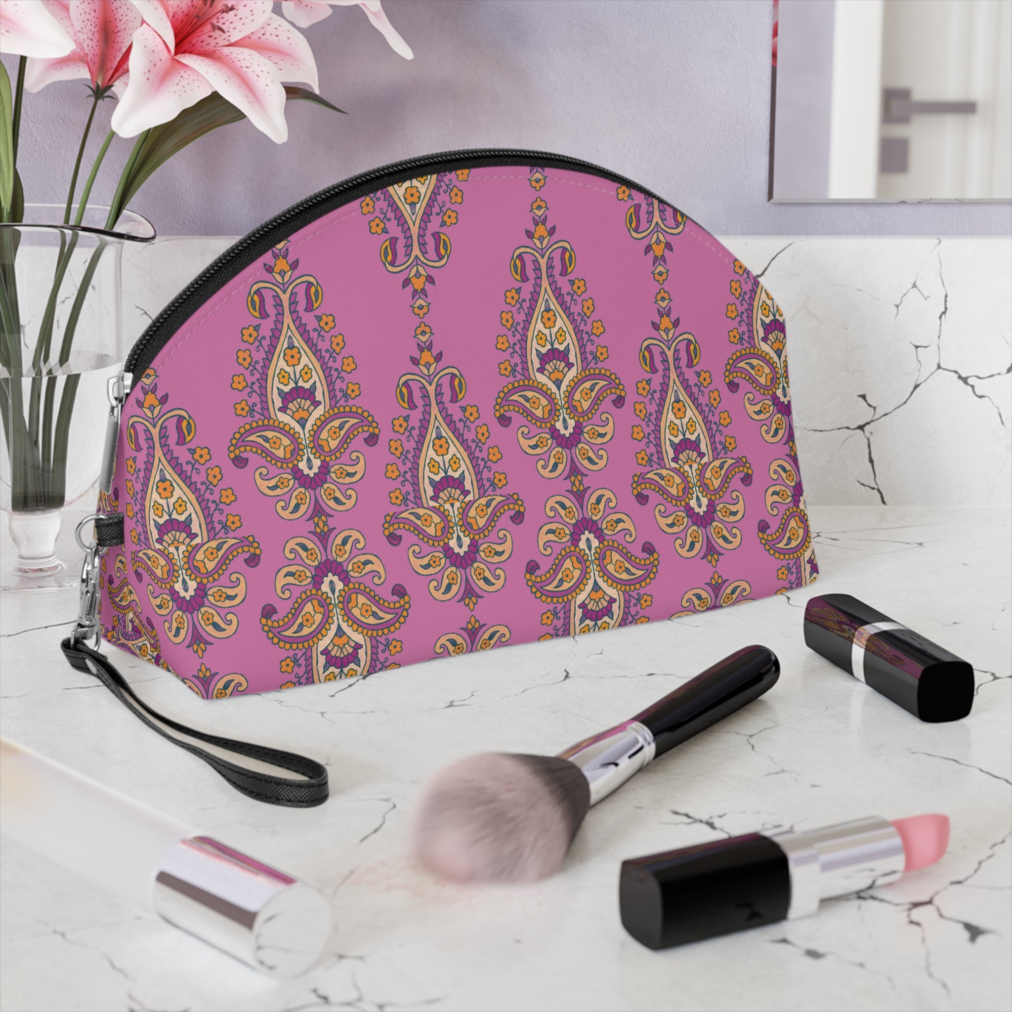 Pink Bohemian Paisley Makeup Bag — Cosmetic Pouch