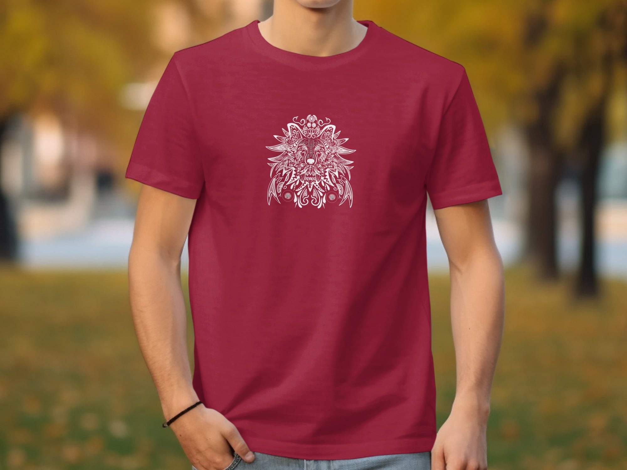 Mandala Art Design on Red T-Shirt Product