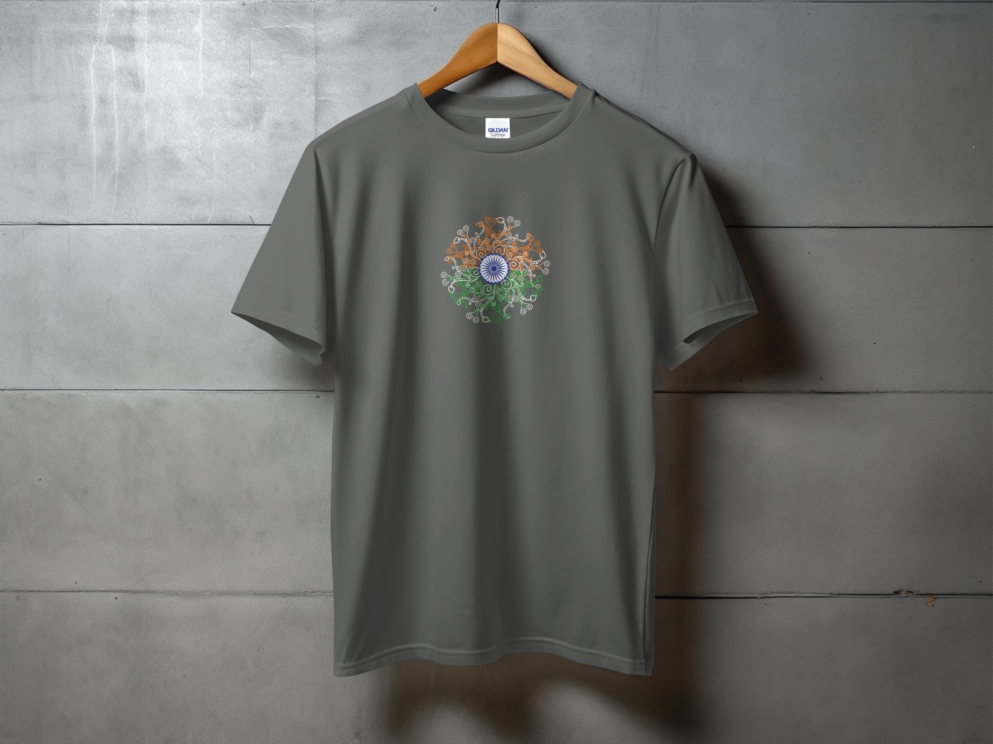 Intricate Mandala Artwork on Gray T-Shirt Product
