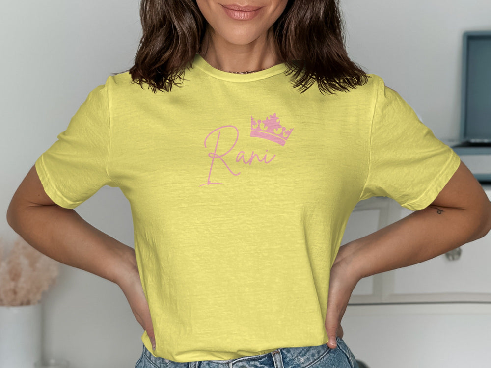 Yellow T-Shirt with Pink Crown and Rani Text Design