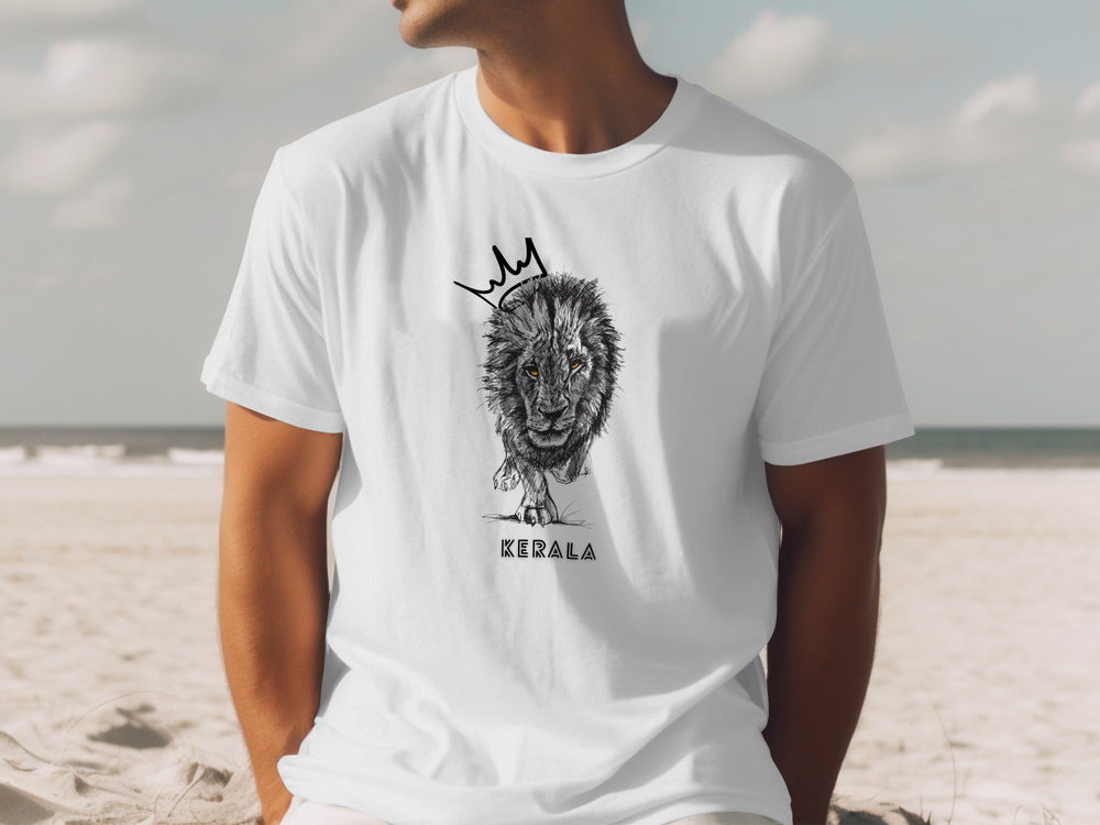 King Lion Kerala Graphic White T-Shirt for Beach