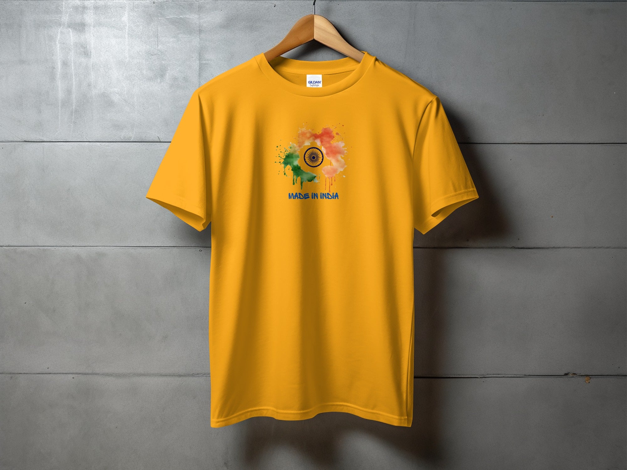 Vibrant Yellow T-shirt with Artistic Indian Emblem Design