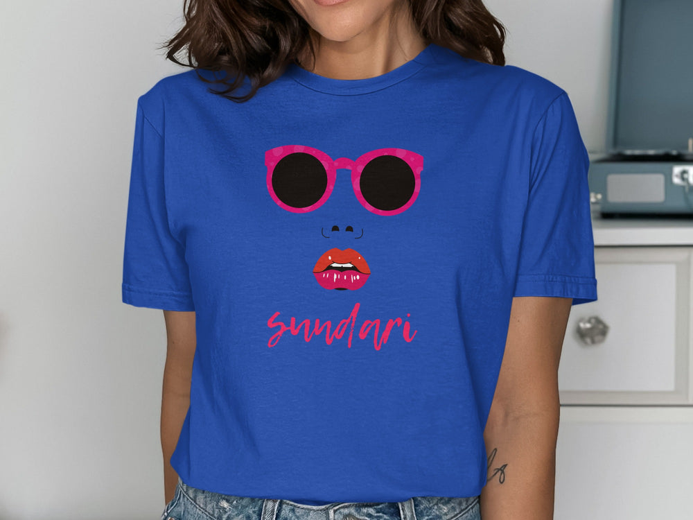 Stylish Sundari Graphic Tee with Sunglasses Print