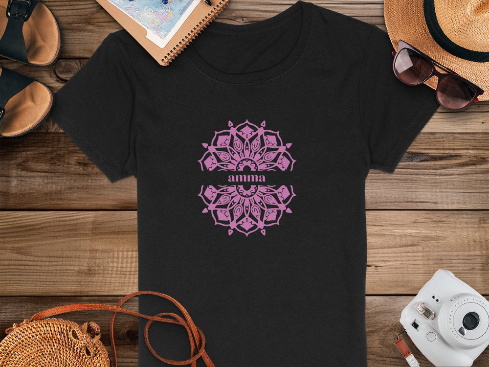 Mandala with Custom Name Design on Black T-shirt