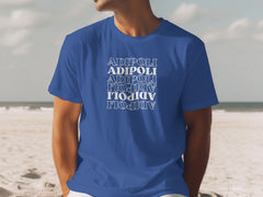 Adipoli Repeated Text Blue Graphic Tee Shirt for Men