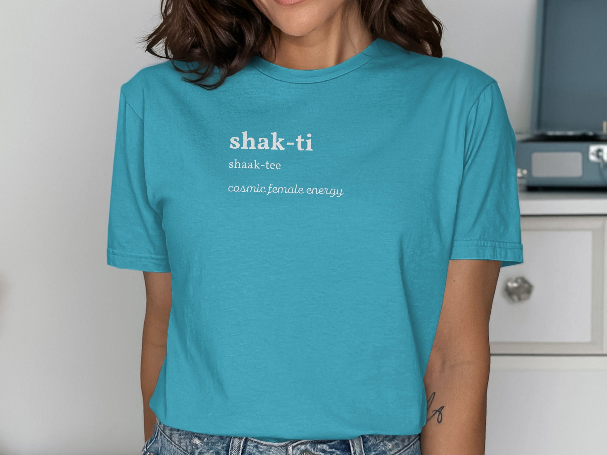 Shak-Ti Cosmic Female Energy Graphic Teal Shirt