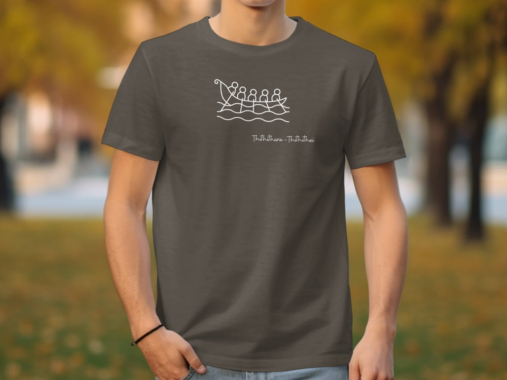 White Line Art Five Rowers Illustration T-shirt