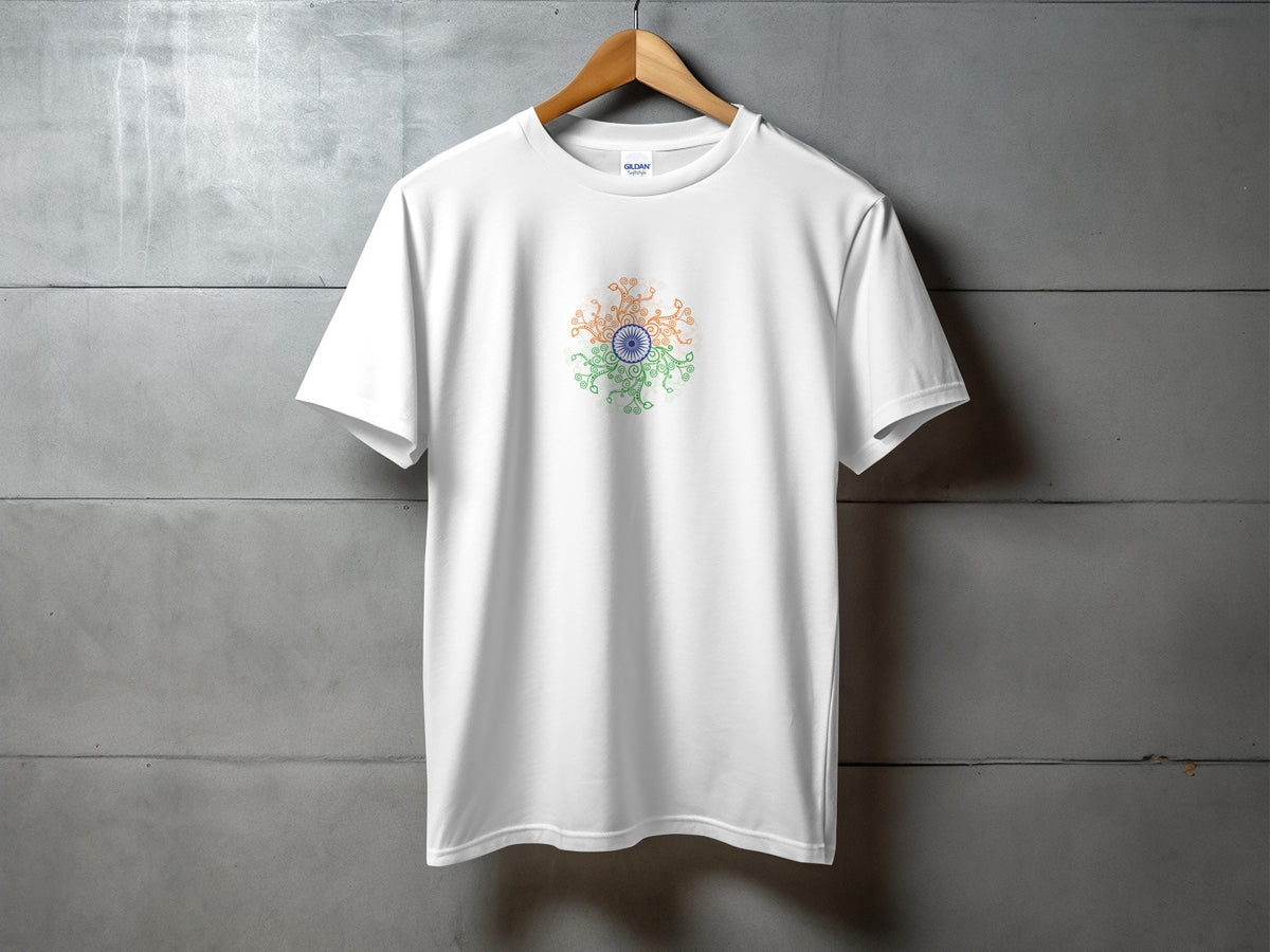 Abstract Colorful Circle Design on White T-shirt