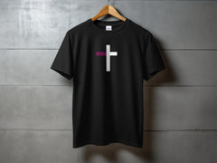 Stylish Black T Shirt with Large Cross Graphic Design