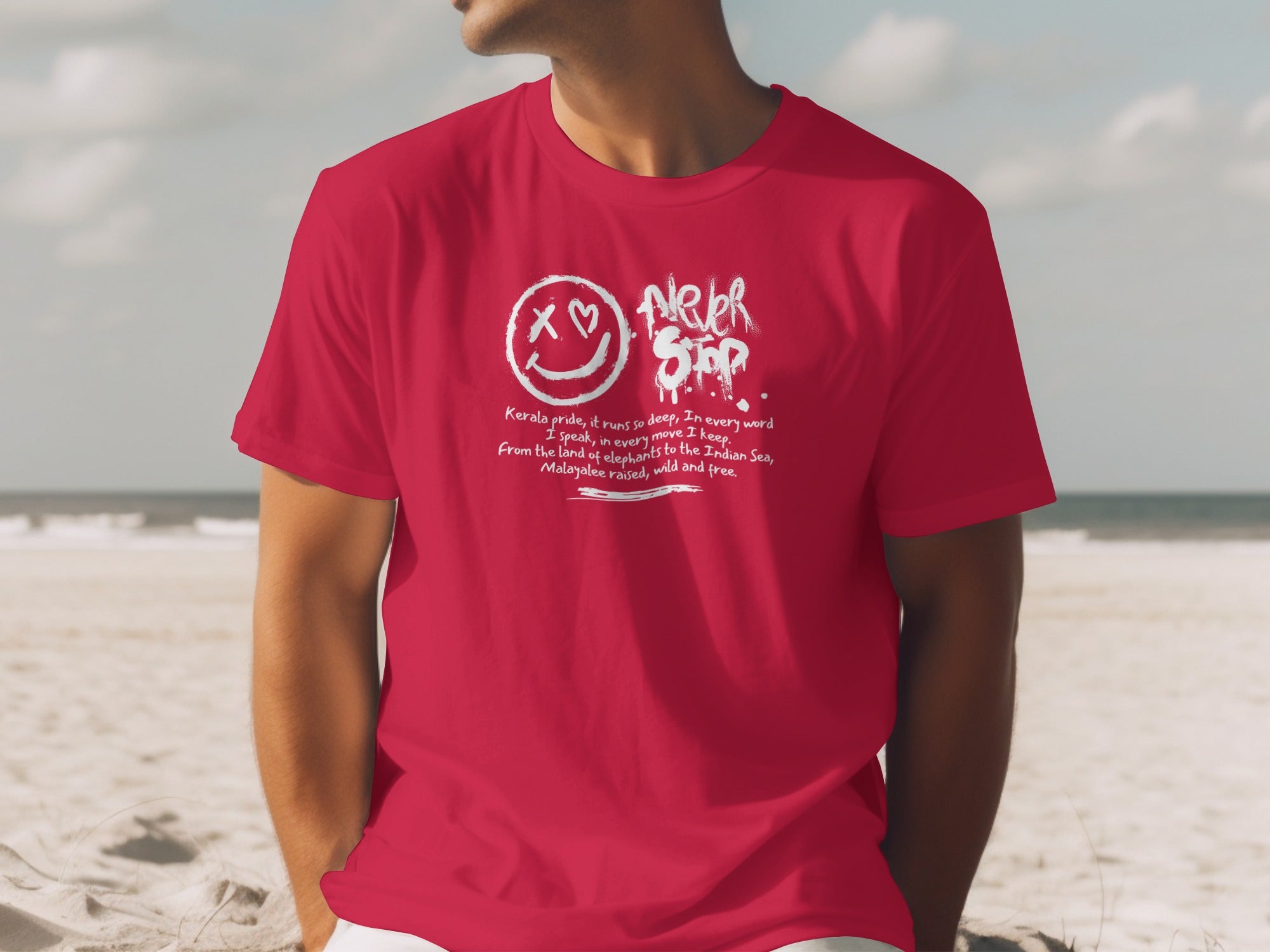 Cool Red Graphic Tee with Unique Artistic Design