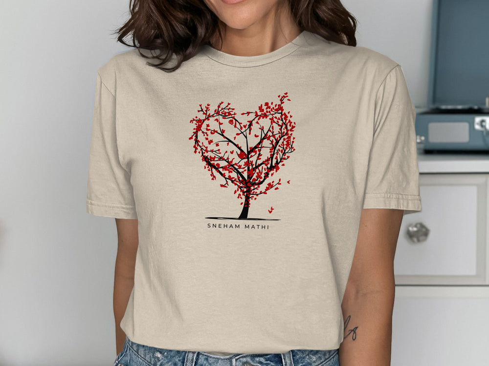 Heart Shaped Tree with Falling Leaves Design Shirt