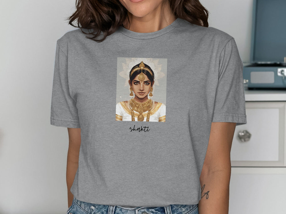 Empowering Shakti Design Grey Short Sleeve Shirt