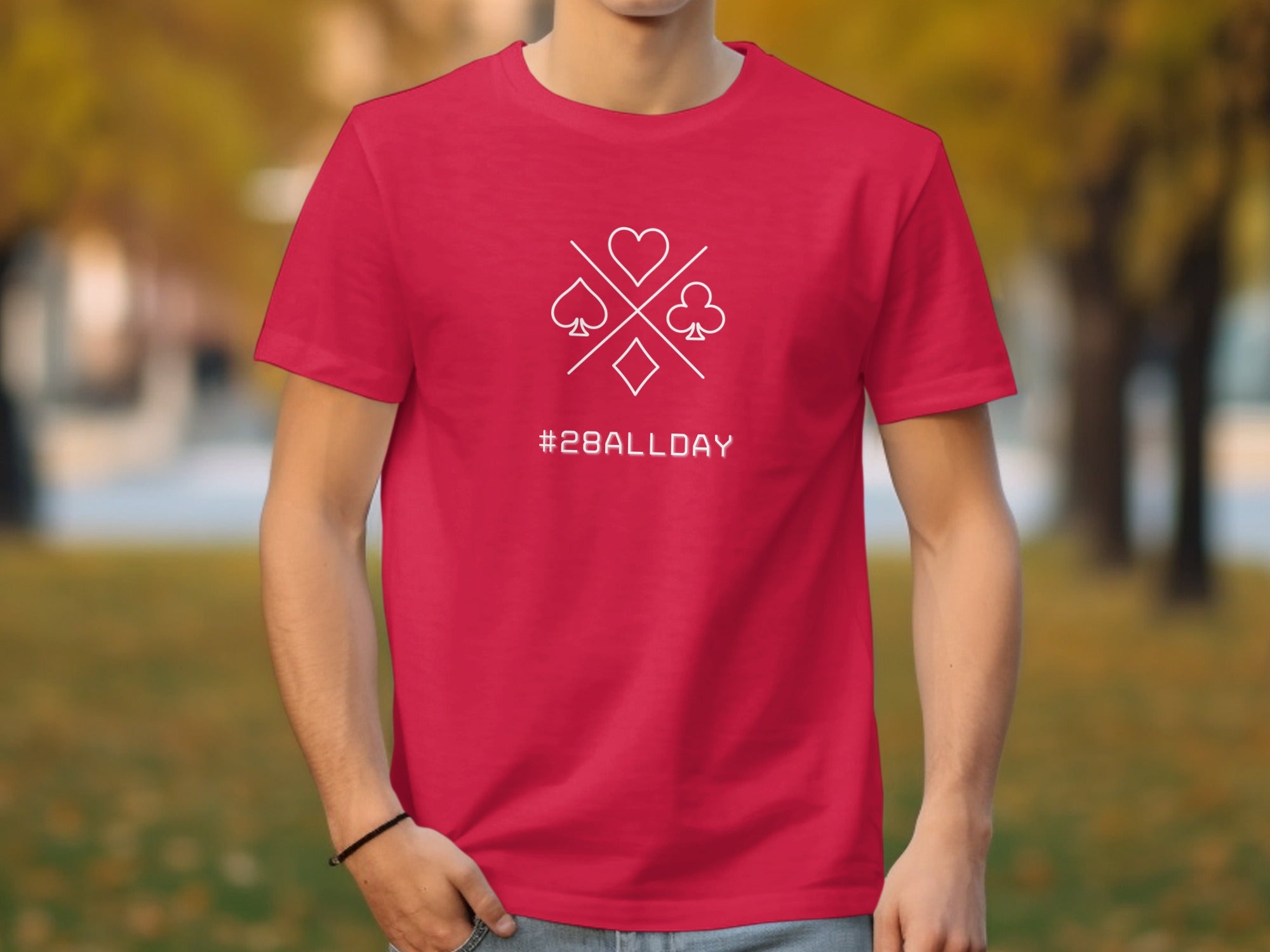Poker Themed Graphic Tee with #28AllDay Text Design