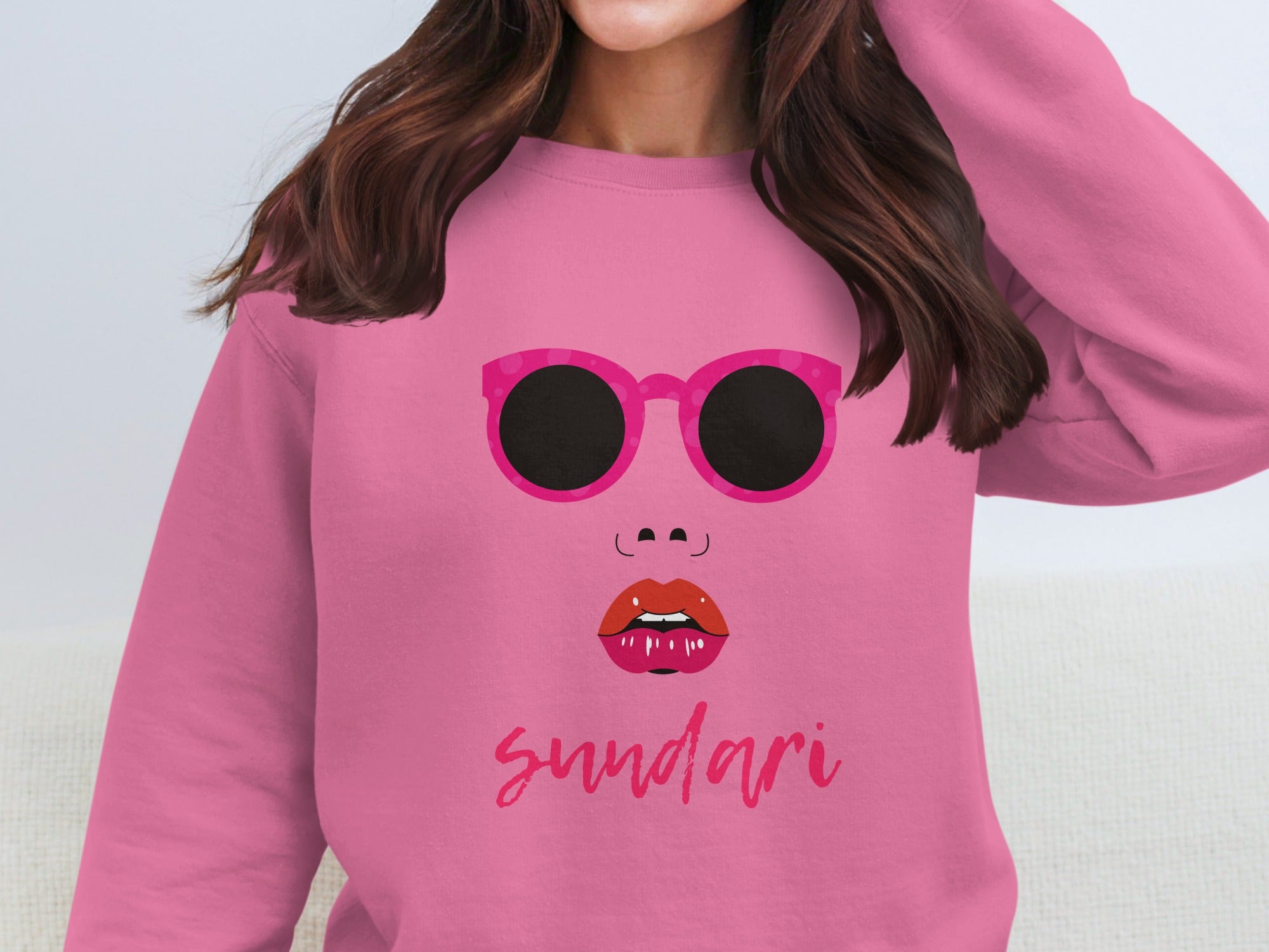 Trendy Pink Sweater with Sunglasses and Sundari Print