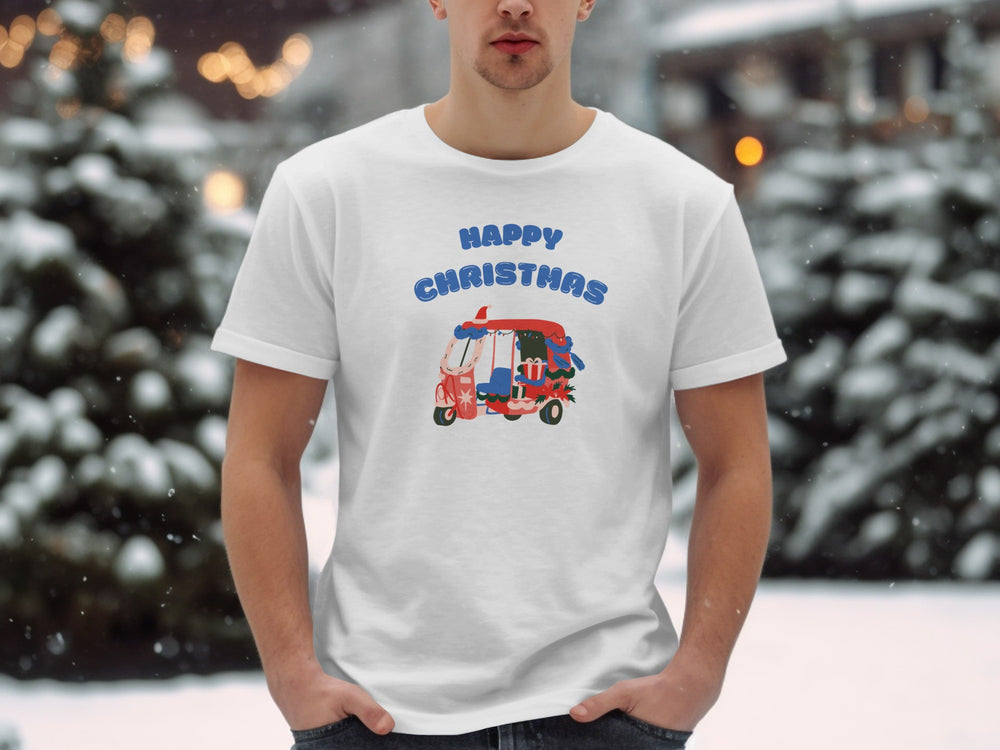 Happy Christmas Tuk-Tuk Print White Shirt