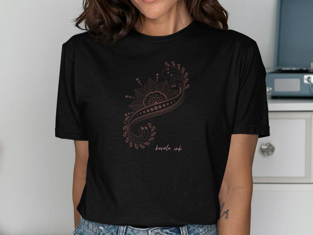 Trendy Black Mandala Crew Neck T-Shirt