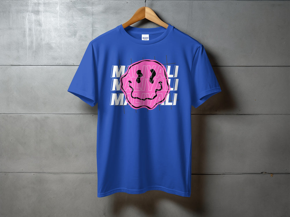 Mayali Blue T-Shirt with Pink Graphic Design