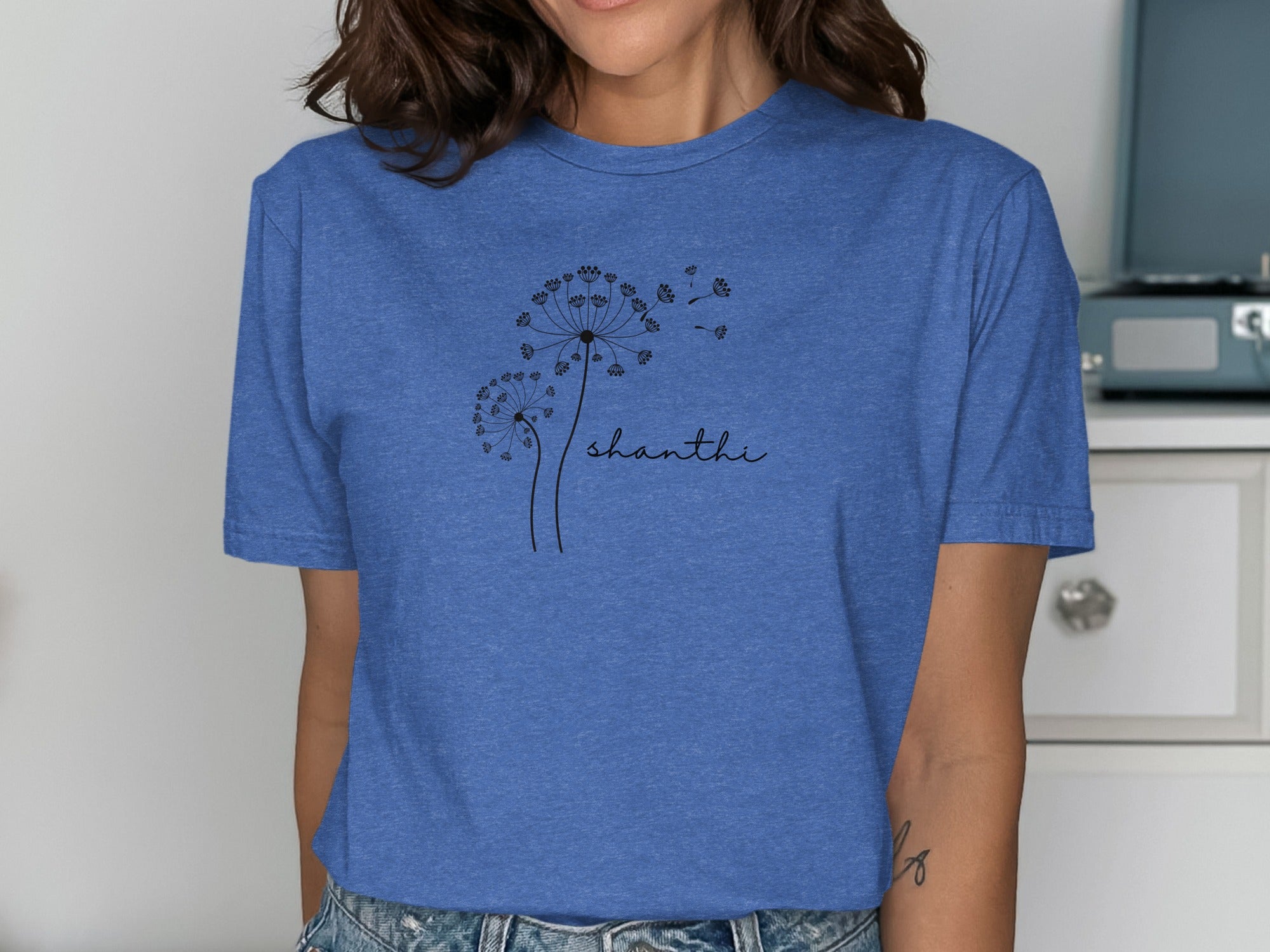 Blue T-shirt with Dandelion and Shanthi Design