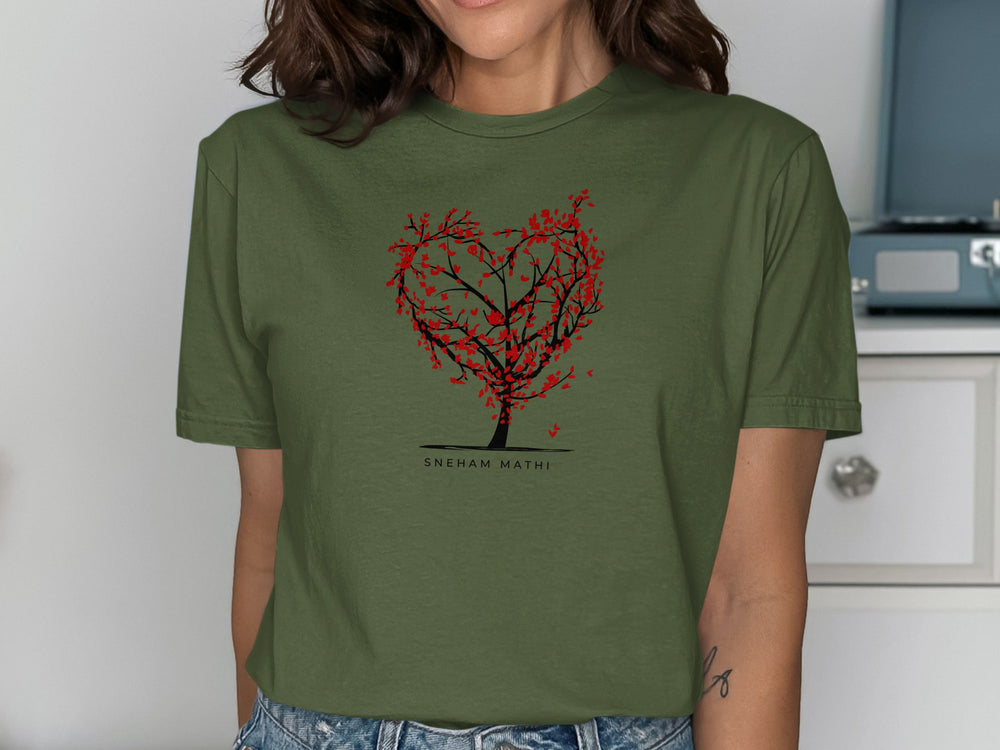 Heart Tree Design Green Short Sleeve Shirt
