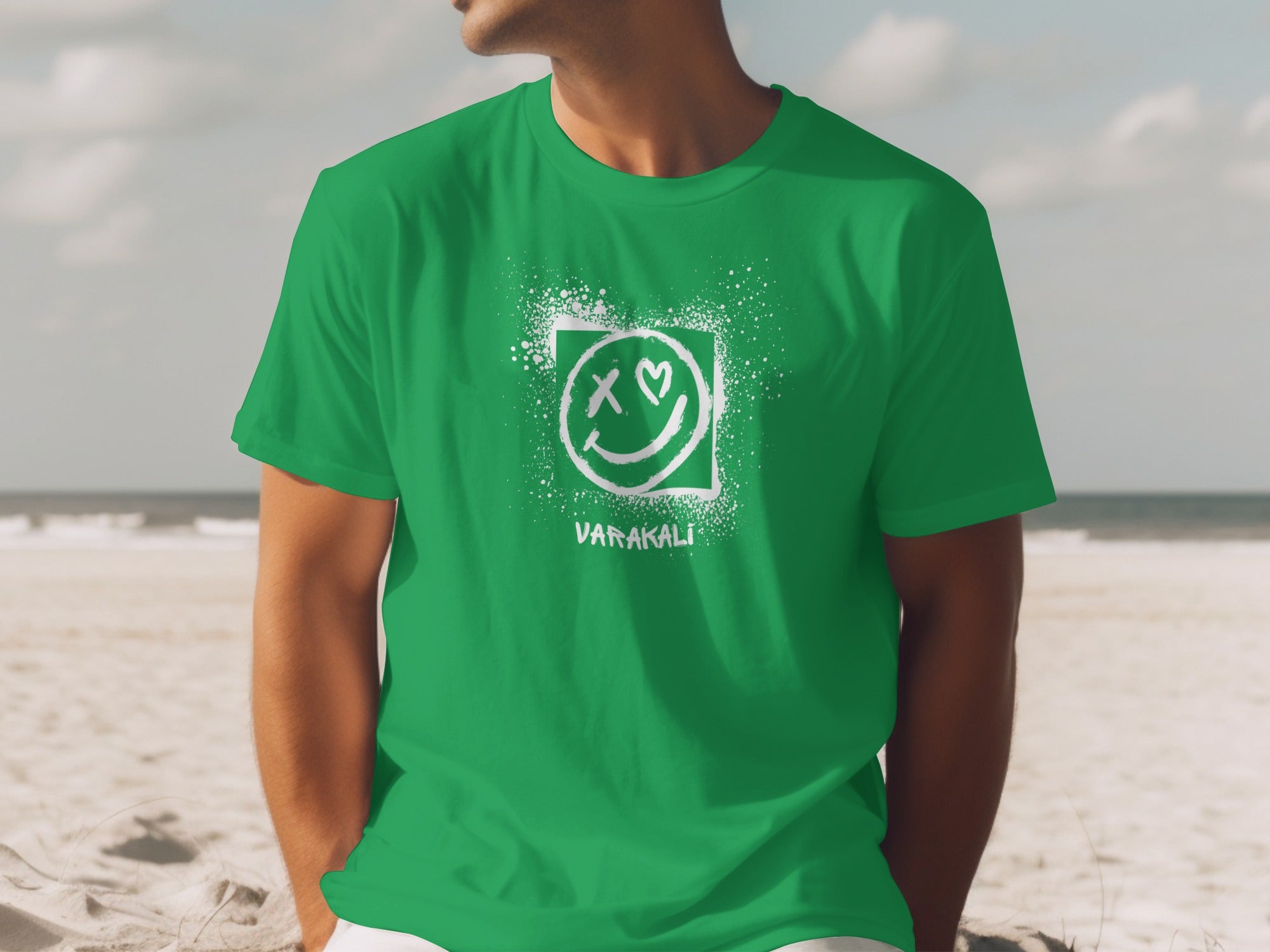 Varakali Smiley Face Design Green T-Shirt Product