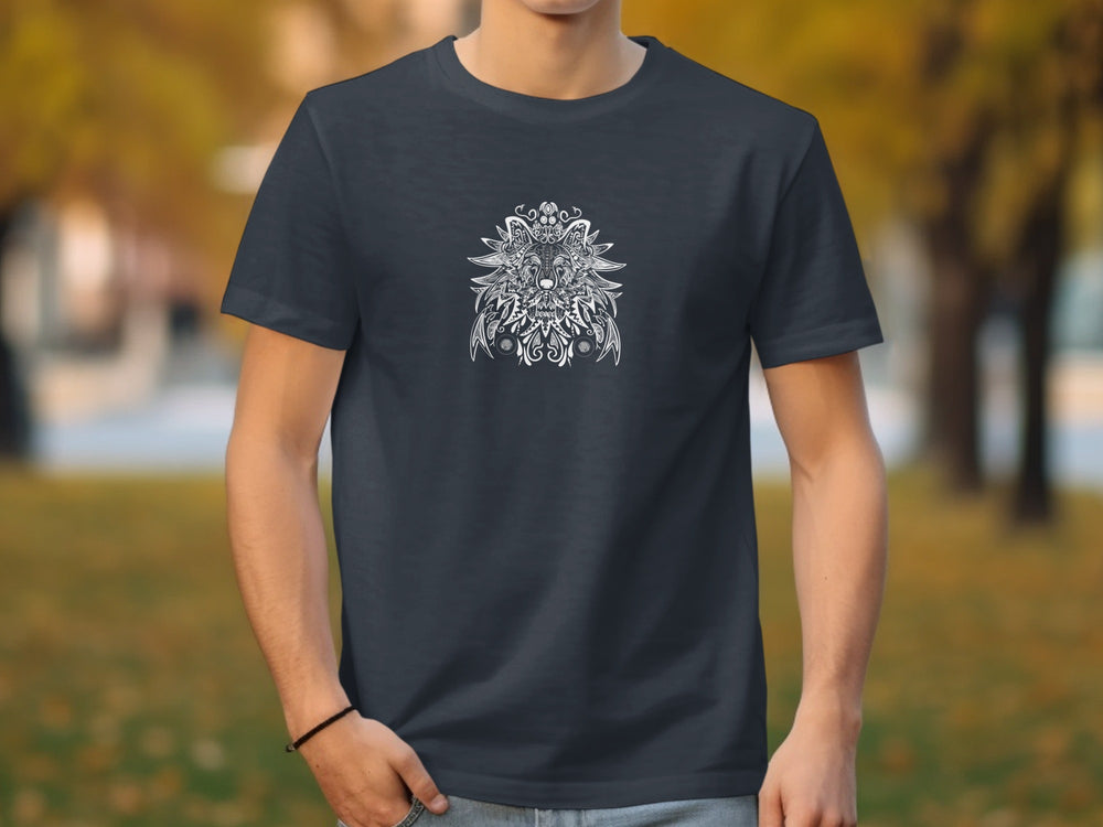 Intricate Owl Design Navy Blue T-shirt