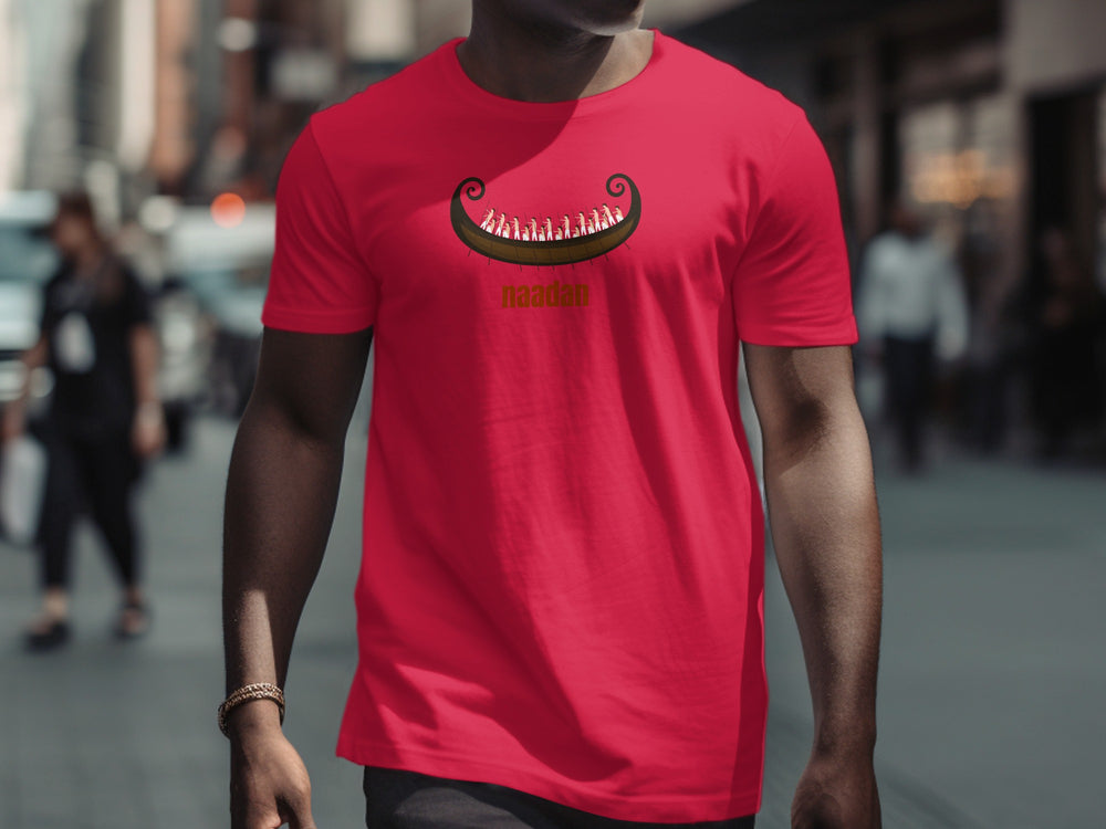 Stylish Red Tee with Viking Ship Design
