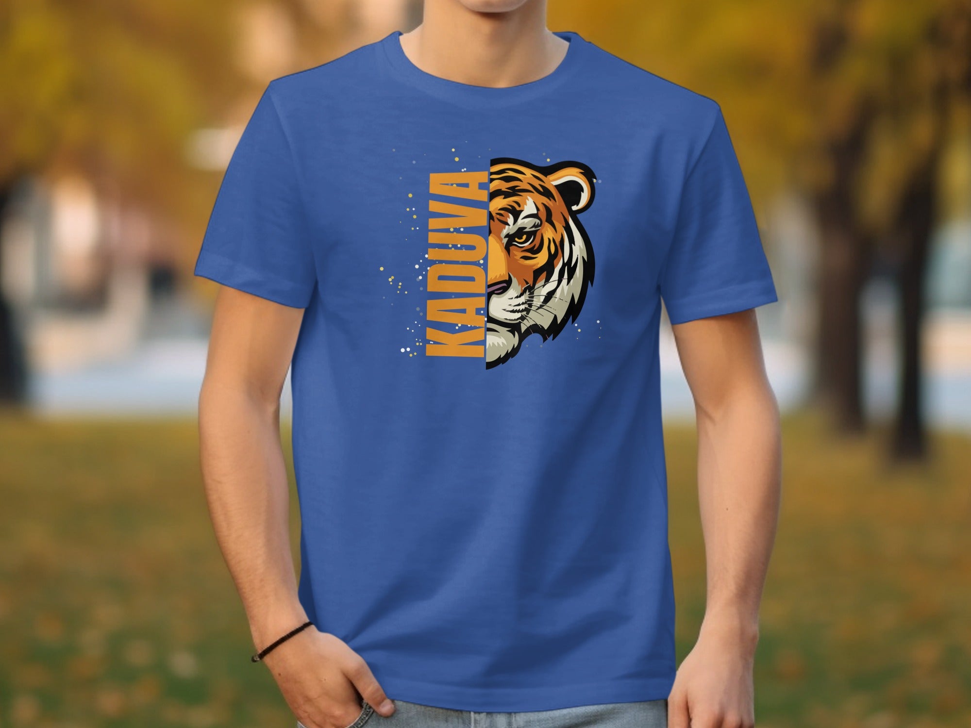 Kadua Blue T-Shirt with Bold Tiger Print
