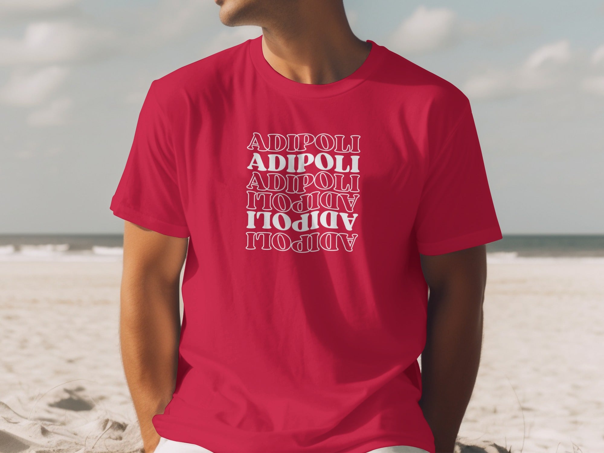 Red T-shirt Featuring ADIPOLI Multilayered Print Design