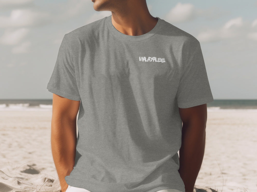 Stylish Gray T-Shirt with Unique Text for Beachwear