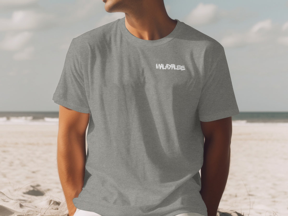 Stylish Gray T-Shirt with Unique Text for Beachwear