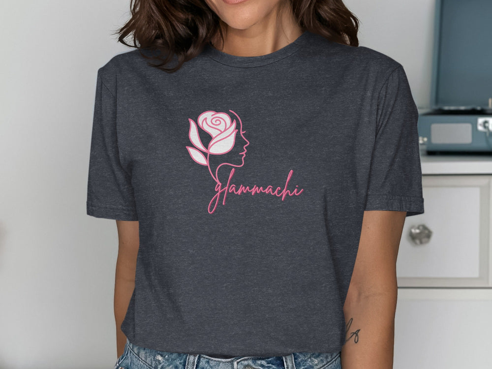 Rose with Face and Glamachi Text T-Shirt